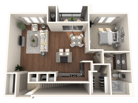 Floor plan for 1 bed, 1 bath, 938 sqft